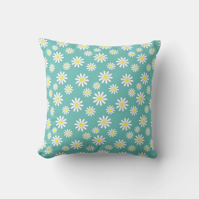 Daisy Flowers On A Blue Throw Pillow (Front)