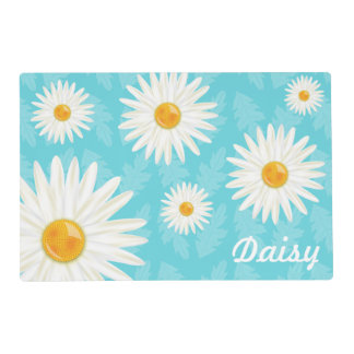 Daisy Flowers On Blue With Personalized Name Placemat