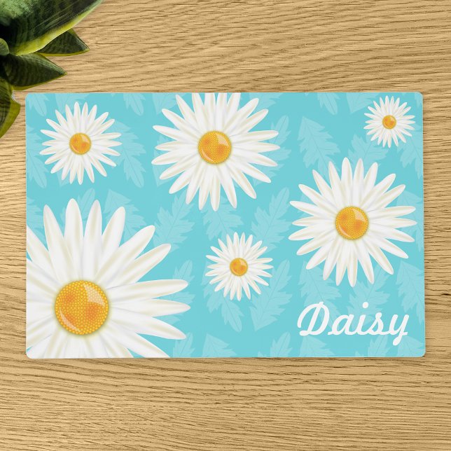 Daisy Flowers On Blue With Personalized Name Placemat (Creator Uploaded)