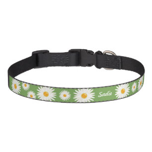 Daisy Flowers On Green With Custom Dog's Name Pet Collar