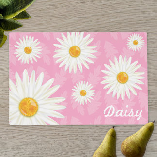 Daisy Flowers On Pink With Personalized Name Placemat