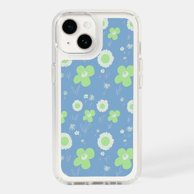 Daisy Flowers Pastel Green White On Pastel Blue Speck iPhone Case (Front)