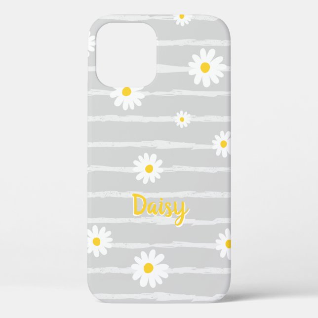 Daisy Flowers Pattern Gray Striped Personalized Case-Mate iPhone Case (Back)
