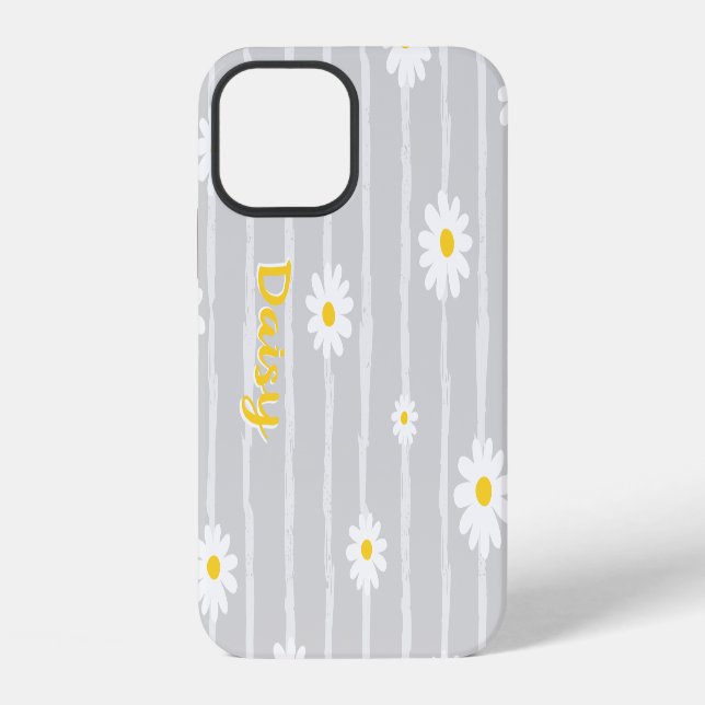 Daisy Flowers Pattern Gray Striped Personalized Iphone Case (Back)