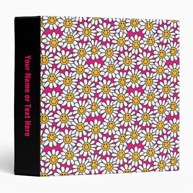 Daisy Flowers Pattern Pink Yellow Binder (Front/Spine)