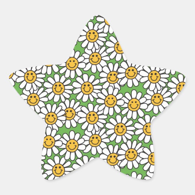 Daisy Flowers Pattern Star Sticker (Front)