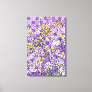 Daisy Flowers Polka Dot Summer Flowers Floral Art Canvas Print