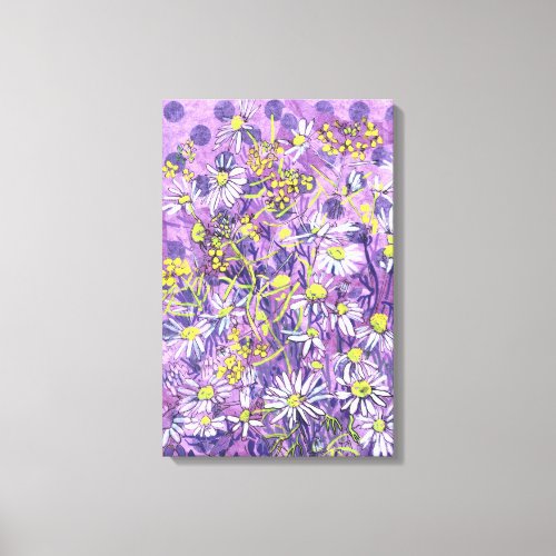 Daisy Flowers Polka Dot Summer Flowers Floral Art Canvas Print