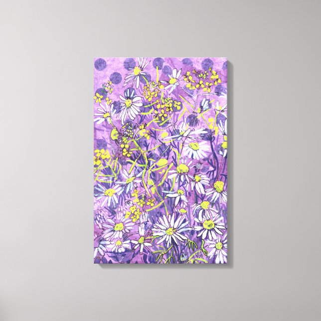 Daisy Flowers Polka Dot Summer Flowers Floral Art Canvas Print (Front)