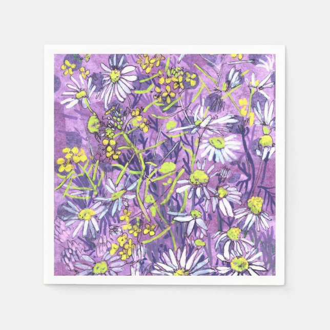 Daisy Flowers Polka Dot Summer Flowers Floral Art Napkins (Front)