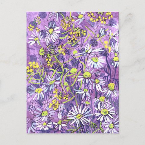 Daisy Flowers Polka Dot Summer Flowers Floral Art Postcard
