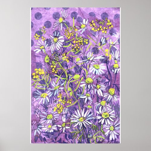 Daisy Flowers Polka Dot Summer Flowers Floral Art Poster