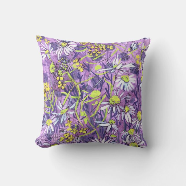 Daisy Flowers Polka Dot Summer Flowers Floral Art Throw Pillow (Front)
