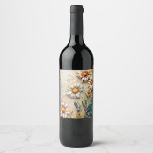 Daisy Flowers Pretty Wildflowers Floral Nature Art Wine Label