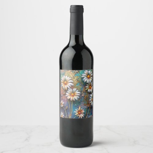 Daisy Flowers Pretty Wildflowers Floral Nature Art Wine Label