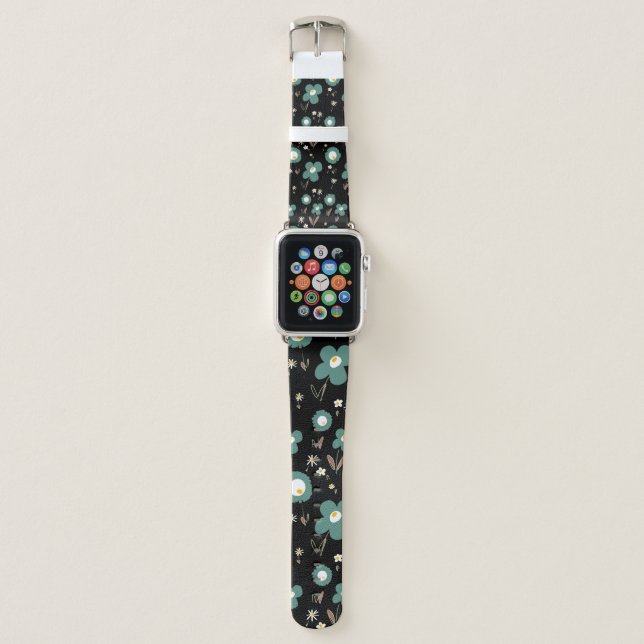 Daisy Flowers Sage White Yellow Black  Apple Watch Band (Front)