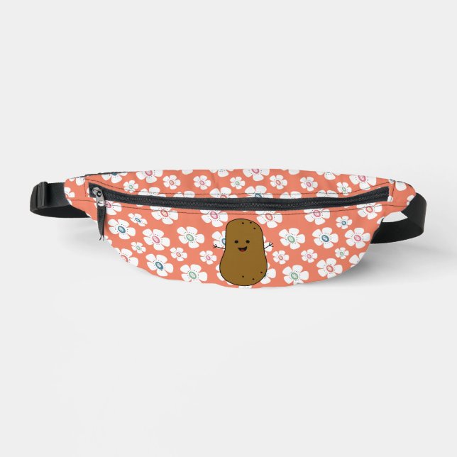 Daisy Flowers Salmon Pink Brown Potato Fanny Pack (Front)