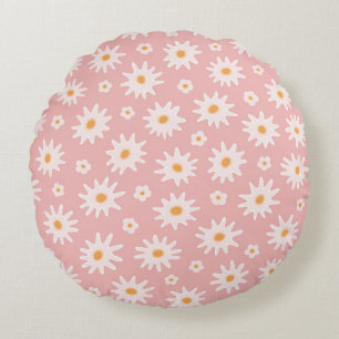 Daisy flowers seamless pattern. Floral backgrounda Round Pillow