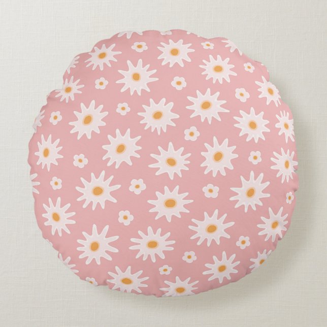 Daisy flowers seamless pattern. Floral backgrounda Round Pillow (Front)