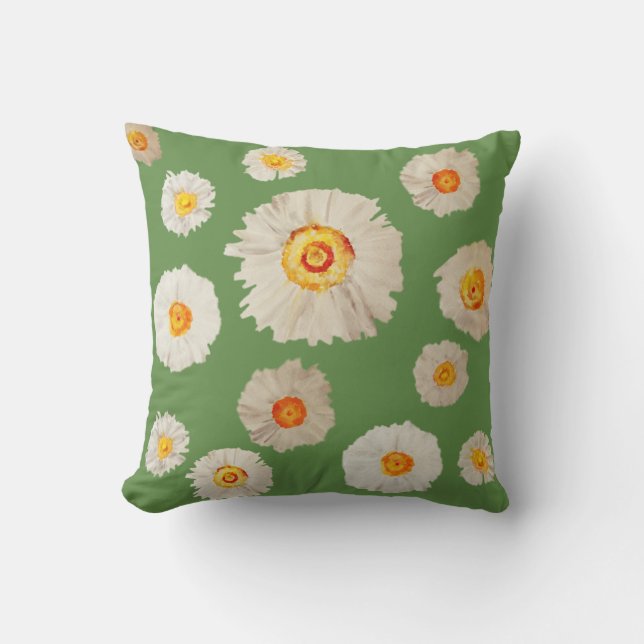Daisy Flowers Throw Cushion, Dasies pattern Pillow (Front)