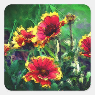 Daisy Flowers Watercolor Art Square Sticker