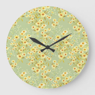 Daisy Flowers: Watercolor Dark Seamless. Large Clock