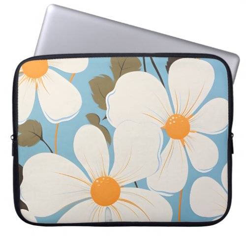 Daisy Flowers White Blue Floral Laptop Case