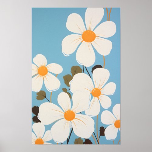 Daisy Flowers White Blue Floral Poster