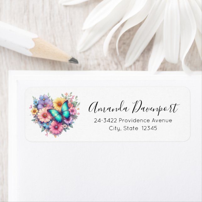 Daisy Flowers with a Beautiful Butterfly Address Label (Insitu)