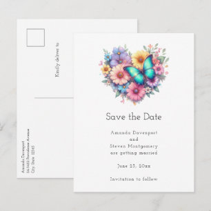 Daisy Flowers with a Beautiful Butterfly Announcement Postcard