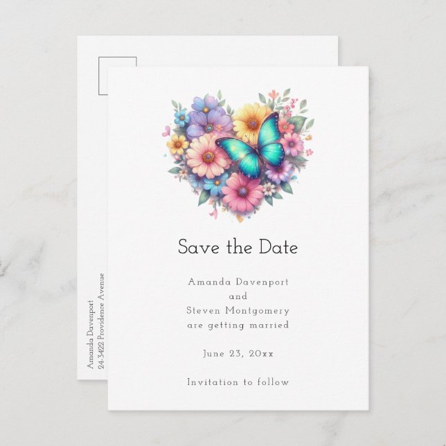 Daisy Flowers with a Beautiful Butterfly Announcement Postcard (Front/Back)