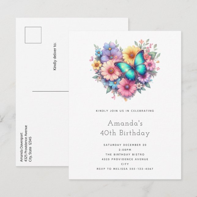 Daisy Flowers with a Beautiful Butterfly Birthday Invitation Postcard (Front/Back)