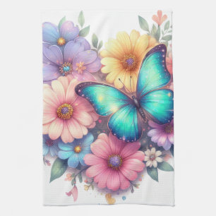 Daisy Flowers with a Beautiful Butterfly Kitchen Towel