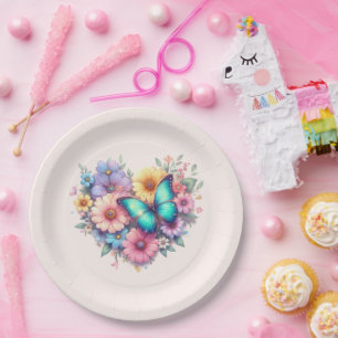 Daisy Flowers with a Beautiful Butterfly Paper Plates
