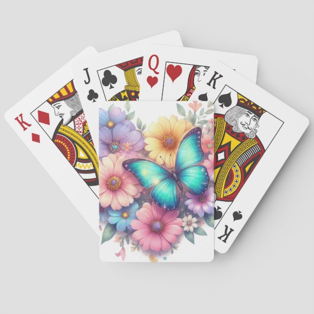 Daisy Flowers with a Beautiful Butterfly Poker Cards (Back)