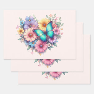 Daisy Flowers with a Beautiful Butterfly Wrapping Paper Sheets