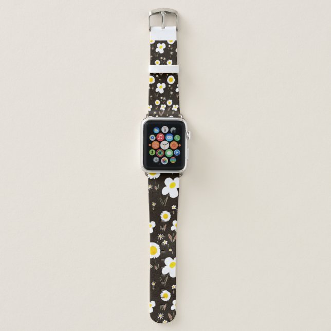 Daisy Flowers Yellow White Brown Black Apple Watch Band (Front)
