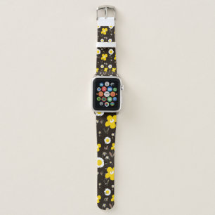 Daisy Flowers Yellow White Brown Black Apple Watch Band