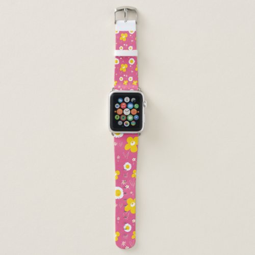 Daisy Flowers Yellow White On Pink Throw Pillow Apple Watch Band