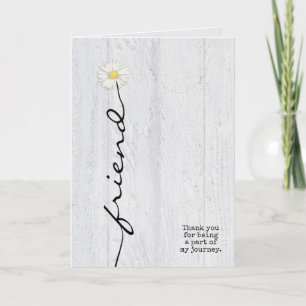 daisy friend flower on wood thank you card