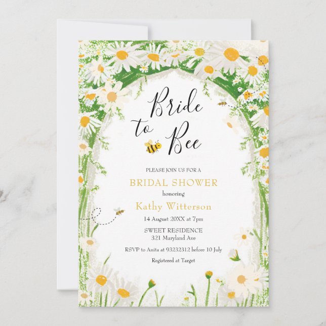Daisy Garden and Bee Bride to Bee Bridal Invitation (Front)