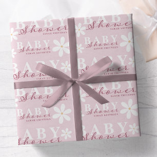 Daisy Garden Baby Shower Dusty Pink Wrapping Paper
