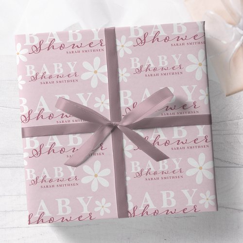Daisy Garden Baby Shower Dusty Pink Wrapping Paper