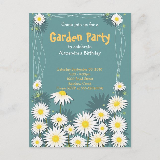 Daisy Garden Birthday Party Invitation 2 Postcard (Front)