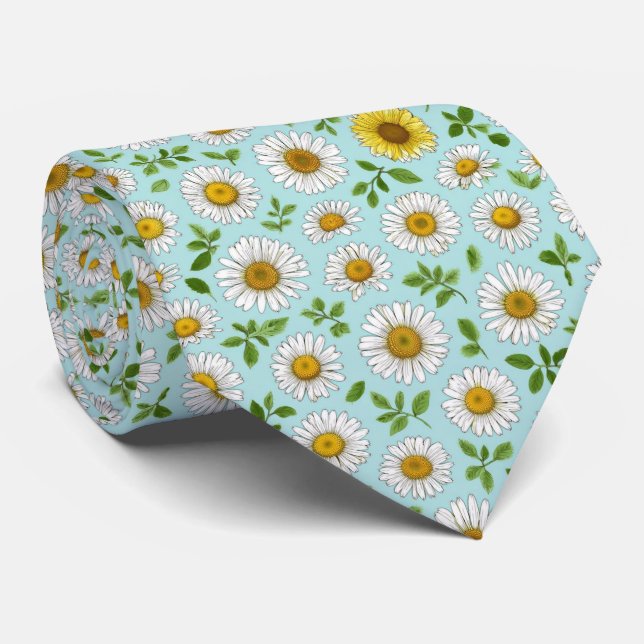 Daisy Garden Floral Pattern Neck Tie (Rolled)