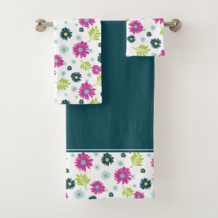 Daisy Garden Flower Pink Blue Bath Towel Set