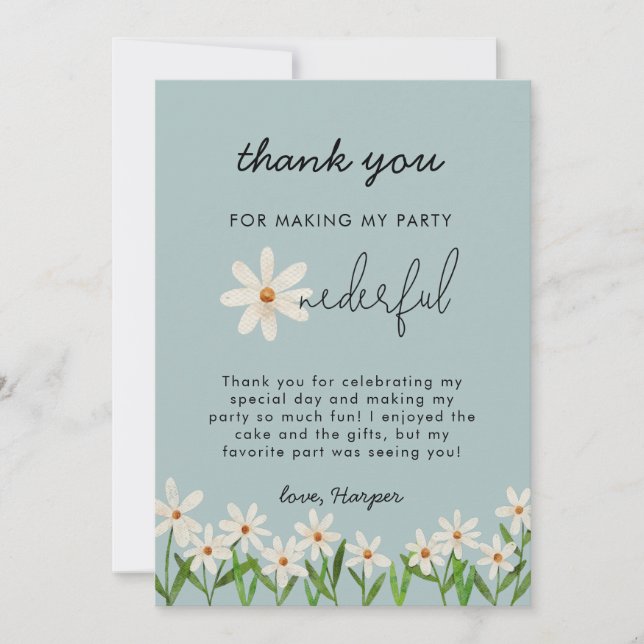 Daisy Girl 1st Birthday Party Thank You Card (Front)