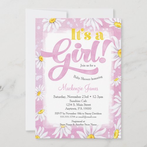 Daisy Girl Baby Shower Invitation Pink Yellow