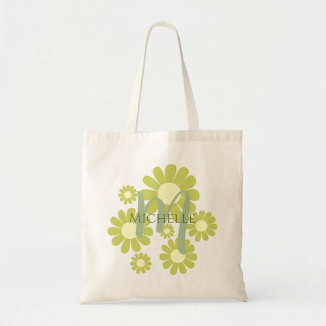 Daisy Green Monogram Tote Bag (Front)