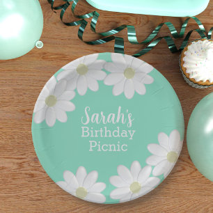 Daisy Green Summer Birthday Picnic Paper Plates